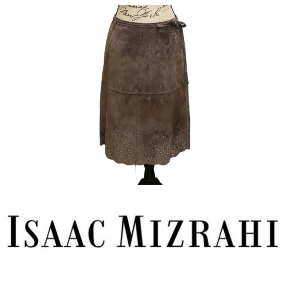 Suede Mizrahi Skirt Brown Size 10 Bow Detail Isaac Mizrahi - Picture 11 of 12